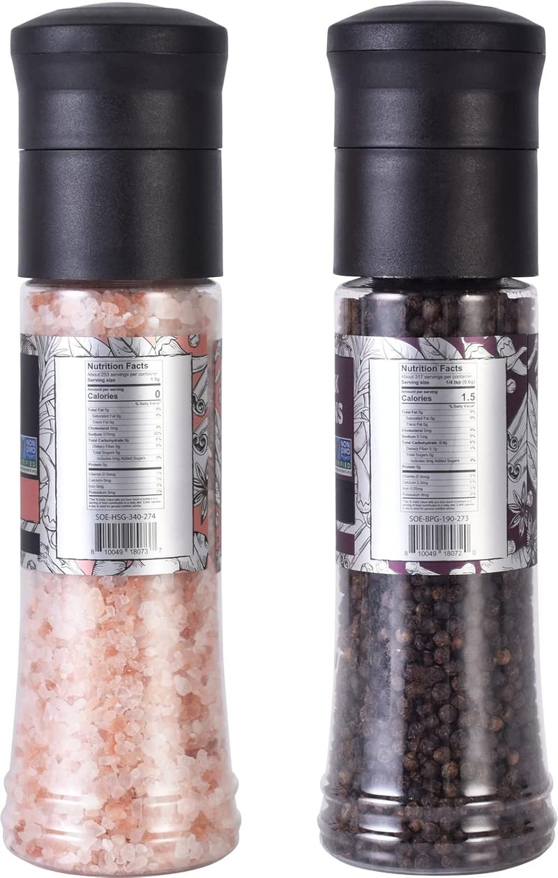 Soeos Himalayan Pink Salt and Whole Black Peppercorns Grinder Set - Image 2